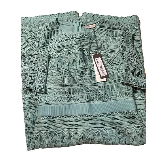 Eva Mendes NY&C Crochet Lace Midi Cocktail Dress Mint Green Petite‎ M NWT - Picture 15 of 15